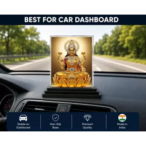 Lord Ganesha Acrylic Car Dashboard Showpiece | Double-Sided Lord Ganesha Photo Stand | 3 X 4 Inch Photo | Transparent Acrylic Frame With Black Base | Car Dashboard, Office & Table Decor (F71507)