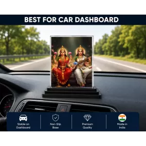 Lord Ganesha And Goddess Saraswati Acrylic Car Dashboard Showpiece | Double-Sided Lord Ganesha And Goddess Saraswati Photo Stand | 3 X 4 Inch Photo | Transparent Acrylic Frame With Black Base | Car Dashboard, Office & Table Decor (F71661) Lord Ganesha And Goddess Saraswati Acrylic Car Dashboard Showpiece | Double-Sided Lord Ganesha And Goddess Saraswati Photo Stand | 3 X 4 Inch Photo | Transparent Acrylic Frame With Black Base | Car Dashboard, Office & Table Decor (F71661)