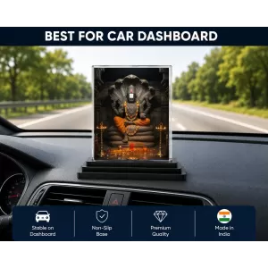 Lord Ganesha Acrylic Car Dashboard Showpiece | Double-Sided Lord Ganesha Photo Stand | 3 X 4 Inch Photo | Transparent Acrylic Frame With Black Base | Car Dashboard, Office & Table Decor (F71663)