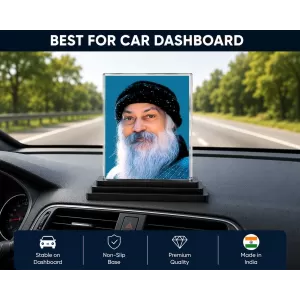 Osho Acrylic Car Dashboard Showpiece | Double-Sided Osho Photo Stand | 3 X 4 Inch Photo | Transparent Acrylic Frame With Black Base | Car Dashboard, Office & Table Decor (F71679)