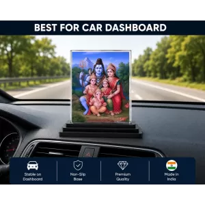 Shiva Acrylic Car Dashboard Showpiece | Double-Sided Shiva Photo Stand | 3 X 4 Inch Photo | Transparent Acrylic Frame With Black Base | Car Dashboard, Office & Table Decor (F71686)