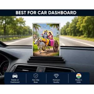 Shree Krishna Acrylic Car Dashboard Showpiece | Double-Sided Shree Krishna Photo Stand | 3 X 4 Inch Photo | Transparent Acrylic Frame With Black Base | Car Dashboard, Office & Table Decor (F71692)