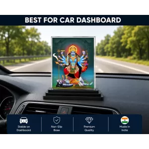 Goddess Kali Acrylic Car Dashboard Showpiece | Double-Sided Goddess Kali Photo Stand | 3 X 4 Inch Photo | Transparent Acrylic Frame With Black Base | Car Dashboard, Office & Table Decor (F71697)