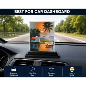 Village Painting Acrylic Car Dashboard Showpiece | Double-Sided Village Painting Photo Stand | 3 X 4 Inch Photo | Transparent Acrylic Frame With Black Base | Car Dashboard, Office & Table Decor (F71708) Village Painting Acrylic Car Dashboard Showpiece | Double-Sided Village Painting Photo Stand | 3 X 4 Inch Photo | Transparent Acrylic Frame With Black Base | Car Dashboard, Office & Table Decor (F71708)