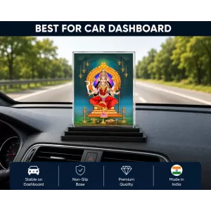 Goddess Durga Acrylic Car Dashboard Showpiece | Double-Sided Goddess Durga Photo Stand | 3 X 4 Inch Photo | Transparent Acrylic Frame With Black Base | Car Dashboard, Office & Table Decor (F71712)