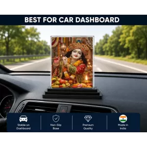 Shree Krishna Acrylic Car Dashboard Showpiece | Double-Sided Shree Krishna Photo Stand | 3 X 4 Inch Photo | Transparent Acrylic Frame With Black Base | Car Dashboard, Office & Table Decor (F71721)