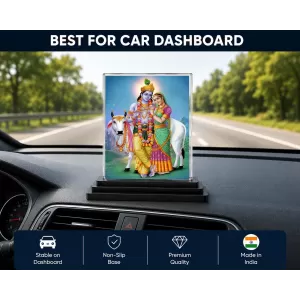 Krishna Acrylic Car Dashboard Showpiece | Double-Sided Krishna Photo Stand | 3 X 4 Inch Photo | Transparent Acrylic Frame With Black Base | Car Dashboard, Office & Table Decor (F71723)