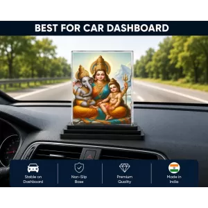 Parvati Acrylic Car Dashboard Showpiece | Double-Sided Parvati Photo Stand | 3 X 4 Inch Photo | Transparent Acrylic Frame With Black Base | Car Dashboard, Office & Table Decor (F71737)