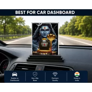 Shiva Acrylic Car Dashboard Showpiece | Double-Sided Shiva Photo Stand | 3 X 4 Inch Photo | Transparent Acrylic Frame With Black Base | Car Dashboard, Office & Table Decor (F71739)