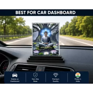 Buddha Acrylic Car Dashboard Showpiece | Double-Sided Buddha Photo Stand | 3 X 4 Inch Photo | Transparent Acrylic Frame With Black Base | Car Dashboard, Office & Table Decor (F71743) Buddha Acrylic Car Dashboard Showpiece | Double-Sided Buddha Photo Stand | 3 X 4 Inch Photo | Transparent Acrylic Frame With Black Base | Car Dashboard, Office & Table Decor (F71743)