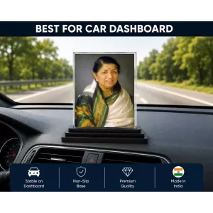 Lata Mangeshkar Acrylic Car Dashboard Showpiece | Double-Sided Lata Mangeshkar Photo Stand | 3 X 4 Inch Photo | Transparent Acrylic Frame With Black Base | Car Dashboard, Office & Table Decor (F71745) Lata Mangeshkar Acrylic Car Dashboard Showpiece | Double-Sided Lata Mangeshkar Photo Stand | 3 X 4 Inch Photo | Transparent Acrylic Frame With Black Base | Car Dashboard, Office & Table Decor (F71745)