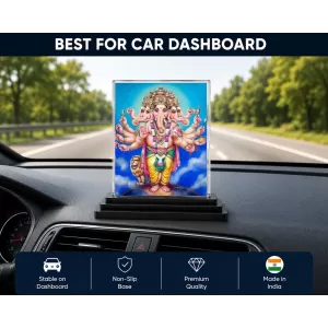 Lord Ganesha Acrylic Car Dashboard Showpiece | Double-Sided Lord Ganesha Photo Stand | 3 X 4 Inch Photo | Transparent Acrylic Frame With Black Base | Car Dashboard, Office & Table Decor (F71749)