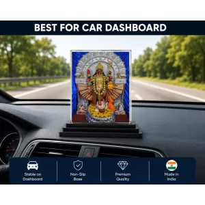 Goddess Kali Acrylic Car Dashboard Showpiece | Double-Sided Goddess Kali Photo Stand | 3 X 4 Inch Photo | Transparent Acrylic Frame With Black Base | Car Dashboard, Office & Table Decor (F71758)