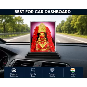 Goddess Kali Acrylic Car Dashboard Showpiece | Double-Sided Goddess Kali Photo Stand | 3 X 4 Inch Photo | Transparent Acrylic Frame With Black Base | Car Dashboard, Office & Table Decor (F71768)