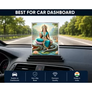 Lord Ganesha Acrylic Car Dashboard Showpiece | Double-Sided Lord Ganesha Photo Stand | 3 X 4 Inch Photo | Transparent Acrylic Frame With Black Base | Car Dashboard, Office & Table Decor (F71769)