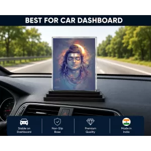 Shiva Acrylic Car Dashboard Showpiece | Double-Sided Shiva Photo Stand | 3 X 4 Inch Photo | Transparent Acrylic Frame With Black Base | Car Dashboard, Office & Table Decor (F71783)
