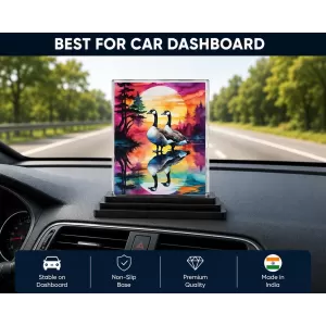 Canada Geese Acrylic Car Dashboard Showpiece | Double-Sided Canada Geese Photo Stand | 3 X 4 Inch Photo | Transparent Acrylic Frame With Black Base | Car Dashboard, Office & Table Decor (F71785)