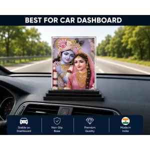 Krishna And Radha Acrylic Car Dashboard Showpiece | Double-Sided Krishna And Radha Photo Stand | 3 X 4 Inch Photo | Transparent Acrylic Frame With Black Base | Car Dashboard, Office & Table Decor (F71787)