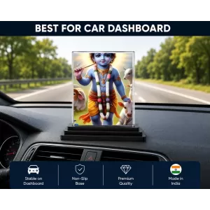 Krishna Acrylic Car Dashboard Showpiece | Double-Sided Krishna Photo Stand | 3 X 4 Inch Photo | Transparent Acrylic Frame With Black Base | Car Dashboard, Office & Table Decor (F71791)