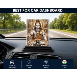 Shiva Acrylic Car Dashboard Showpiece | Double-Sided Shiva Photo Stand | 3 X 4 Inch Photo | Transparent Acrylic Frame With Black Base | Car Dashboard, Office & Table Decor (F72105)