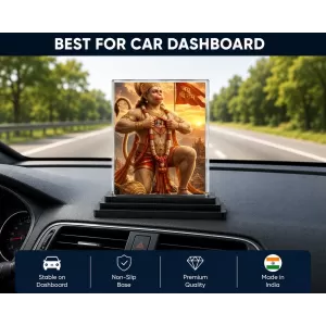 Hanuman Acrylic Car Dashboard Showpiece | Double-Sided Hanuman Photo Stand | 3 X 4 Inch Photo | Transparent Acrylic Frame With Black Base | Car Dashboard, Office & Table Decor (F72106)