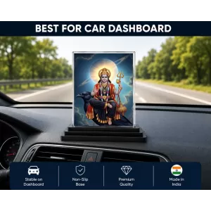 Shani Dev Acrylic Car Dashboard Showpiece | Double-Sided Shani Dev Photo Stand | 3 X 4 Inch Photo | Transparent Acrylic Frame With Black Base | Car Dashboard, Office & Table Decor (F72109)