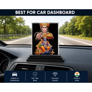 Hanuman Acrylic Car Dashboard Showpiece | Double-Sided Hanuman Photo Stand | 3 X 4 Inch Photo | Transparent Acrylic Frame With Black Base | Car Dashboard, Office & Table Decor (F72120)