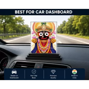 Jagannatha Acrylic Car Dashboard Showpiece | Double-Sided Jagannatha Photo Stand | 3 X 4 Inch Photo | Transparent Acrylic Frame With Black Base | Car Dashboard, Office & Table Decor (F72127)