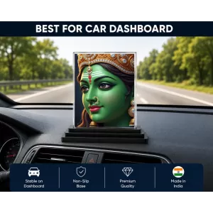 Goddess Kali Acrylic Car Dashboard Showpiece | Double-Sided Goddess Kali Photo Stand | 3 X 4 Inch Photo | Transparent Acrylic Frame With Black Base | Car Dashboard, Office & Table Decor (F72153)