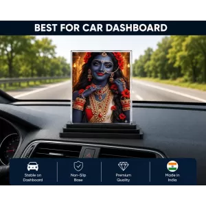 Krishna Acrylic Car Dashboard Showpiece | Double-Sided Krishna Photo Stand | 3 X 4 Inch Photo | Transparent Acrylic Frame With Black Base | Car Dashboard, Office & Table Decor (F72162)