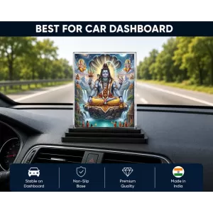 Shiva Acrylic Car Dashboard Showpiece | Double-Sided Shiva Photo Stand | 3 X 4 Inch Photo | Transparent Acrylic Frame With Black Base | Car Dashboard, Office & Table Decor (F72176)