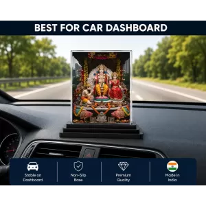 Lord Ganesha Acrylic Car Dashboard Showpiece | Double-Sided Lord Ganesha Photo Stand | 3 X 4 Inch Photo | Transparent Acrylic Frame With Black Base | Car Dashboard, Office & Table Decor (F72184)