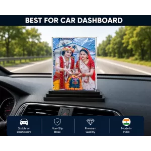 Krishna And Radha Acrylic Car Dashboard Showpiece | Double-Sided Krishna And Radha Photo Stand | 3 X 4 Inch Photo | Transparent Acrylic Frame With Black Base | Car Dashboard, Office & Table Decor (F72185) Krishna And Radha Acrylic Car Dashboard Showpiece | Double-Sided Krishna And Radha Photo Stand | 3 X 4 Inch Photo | Transparent Acrylic Frame With Black Base | Car Dashboard, Office & Table Decor (F72185)