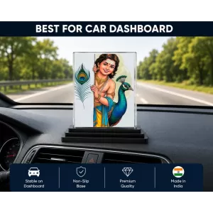Krishna Acrylic Car Dashboard Showpiece | Double-Sided Krishna Photo Stand | 3 X 4 Inch Photo | Transparent Acrylic Frame With Black Base | Car Dashboard, Office & Table Decor (F72195)