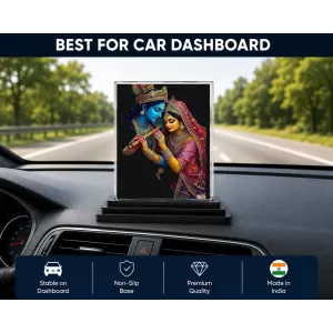 Shree Krishna And Shree Radha Acrylic Car Dashboard Showpiece | Double-Sided Shree Krishna And Shree Radha Photo Stand | 3 X 4 Inch Photo | Transparent Acrylic Frame With Black Base | Car Dashboard, Office & Table Decor (F72210) Shree Krishna And Shree Radha Acrylic Car Dashboard Showpiece | Double-Sided Shree Krishna And Shree Radha Photo Stand | 3 X 4 Inch Photo | Transparent Acrylic Frame With Black Base | Car Dashboard, Office & Table Decor (F72210)