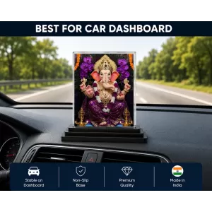 Lord Ganesha Acrylic Car Dashboard Showpiece | Double-Sided Lord Ganesha Photo Stand | 3 X 4 Inch Photo | Transparent Acrylic Frame With Black Base | Car Dashboard, Office & Table Decor (F72226)