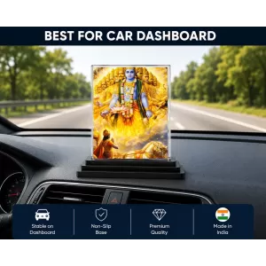 Krishna Acrylic Car Dashboard Showpiece | Double-Sided Krishna Photo Stand | 3 X 4 Inch Photo | Transparent Acrylic Frame With Black Base | Car Dashboard, Office & Table Decor (F72230)