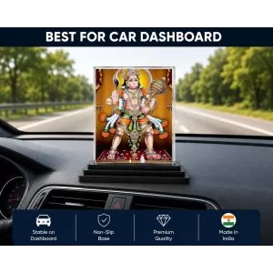 Hanuman Acrylic Car Dashboard Showpiece | Double-Sided Hanuman Photo Stand | 3 X 4 Inch Photo | Transparent Acrylic Frame With Black Base | Car Dashboard, Office & Table Decor (F72231)