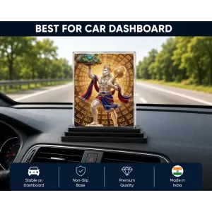 Hanuman Acrylic Car Dashboard Showpiece | Double-Sided Hanuman Photo Stand | 3 X 4 Inch Photo | Transparent Acrylic Frame With Black Base | Car Dashboard, Office & Table Decor (F72240)