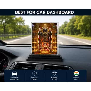 Lakshmi Acrylic Car Dashboard Showpiece | Double-Sided Lakshmi Photo Stand | 3 X 4 Inch Photo | Transparent Acrylic Frame With Black Base | Car Dashboard, Office & Table Decor (F72242)