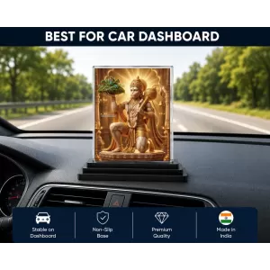 Hanuman Acrylic Car Dashboard Showpiece | Double-Sided Hanuman Photo Stand | 3 X 4 Inch Photo | Transparent Acrylic Frame With Black Base | Car Dashboard, Office & Table Decor (F72243)