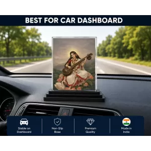 Saraswati Acrylic Car Dashboard Showpiece | Double-Sided Saraswati Photo Stand | 3 X 4 Inch Photo | Transparent Acrylic Frame With Black Base | Car Dashboard, Office & Table Decor (F72245) Saraswati Acrylic Car Dashboard Showpiece | Double-Sided Saraswati Photo Stand | 3 X 4 Inch Photo | Transparent Acrylic Frame With Black Base | Car Dashboard, Office & Table Decor (F72245)