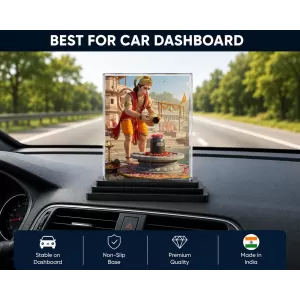 Hanuman Acrylic Car Dashboard Showpiece | Double-Sided Hanuman Photo Stand | 3 X 4 Inch Photo | Transparent Acrylic Frame With Black Base | Car Dashboard, Office & Table Decor (F72246)