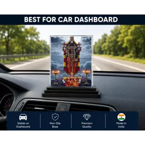 Lortd Tirupati Acrylic Car Dashboard Showpiece | Double-Sided Lortd Tirupati Photo Stand | 3 X 4 Inch Photo | Transparent Acrylic Frame With Black Base | Car Dashboard, Office & Table Decor (F72257)