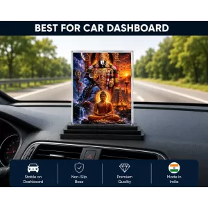 Shiva Acrylic Car Dashboard Showpiece | Double-Sided Shiva Photo Stand | 3 X 4 Inch Photo | Transparent Acrylic Frame With Black Base | Car Dashboard, Office & Table Decor (F72261)