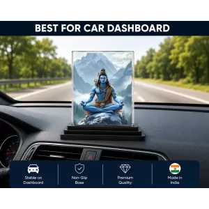 Shiva Acrylic Car Dashboard Showpiece | Double-Sided Shiva Photo Stand | 3 X 4 Inch Photo | Transparent Acrylic Frame With Black Base | Car Dashboard, Office & Table Decor (F72266)