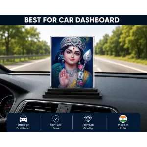 Krishna Acrylic Car Dashboard Showpiece | Double-Sided Krishna Photo Stand | 3 X 4 Inch Photo | Transparent Acrylic Frame With Black Base | Car Dashboard, Office & Table Decor (F72267)