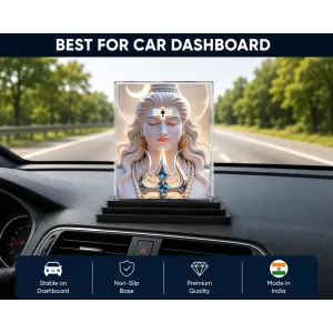 Shiva Acrylic Car Dashboard Showpiece | Double-Sided Shiva Photo Stand | 3 X 4 Inch Photo | Transparent Acrylic Frame With Black Base | Car Dashboard, Office & Table Decor (F72268)