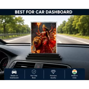 Durga Acrylic Car Dashboard Showpiece | Double-Sided Durga Photo Stand | 3 X 4 Inch Photo | Transparent Acrylic Frame With Black Base | Car Dashboard, Office & Table Decor (F72271) Durga Acrylic Car Dashboard Showpiece | Double-Sided Durga Photo Stand | 3 X 4 Inch Photo | Transparent Acrylic Frame With Black Base | Car Dashboard, Office & Table Decor (F72271)