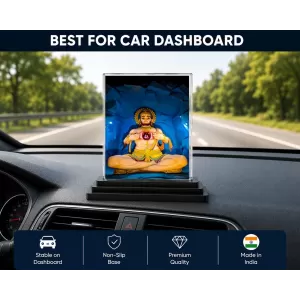 Hanuman Acrylic Car Dashboard Showpiece | Double-Sided Hanuman Photo Stand | 3 X 4 Inch Photo | Transparent Acrylic Frame With Black Base | Car Dashboard, Office & Table Decor (F72302)